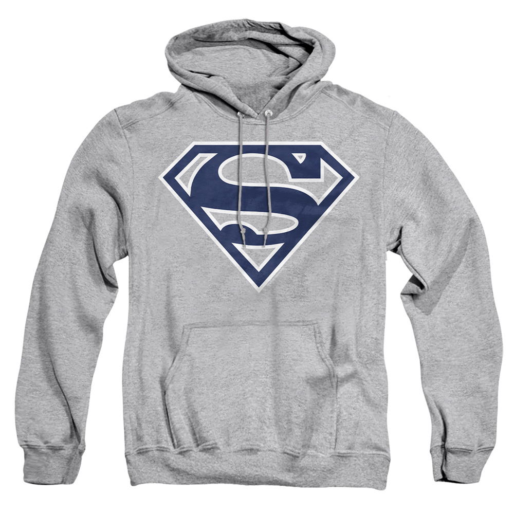 SM1477-AFTH-5 Superman Navy & White Shield Adult Pullover Hoodie, Athletic Heather - 2X