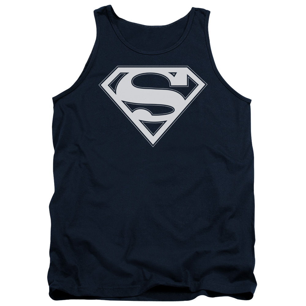 SM1477B-TK-3 Superman Navy & White Shield Adult Tank Top, Navy - Large
