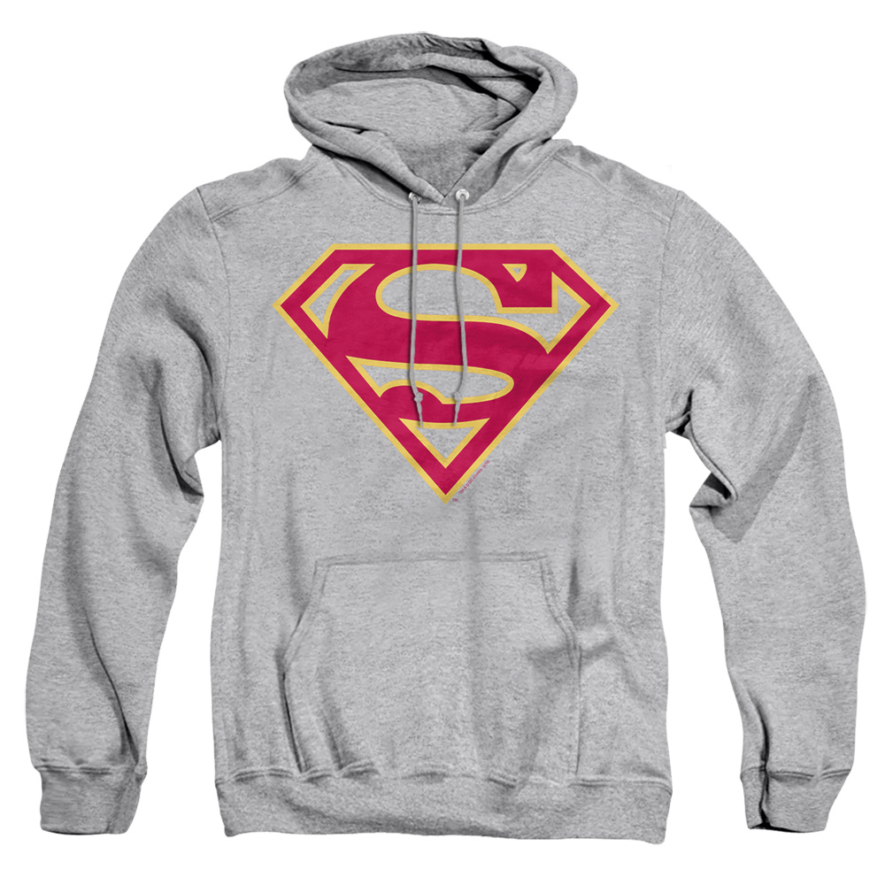 SM1478-AFTH-4 Superman Red & Gold Shield Adult Pullover Hoodie, Athletic Heather - Extra Large