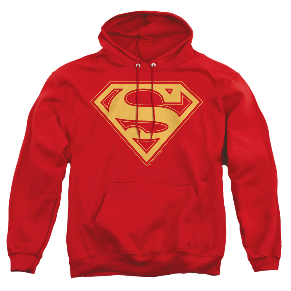 SM1478B-AFTH-6 Superman Red & Gold Shield Adult Pullover Hoodie, Red - 3X