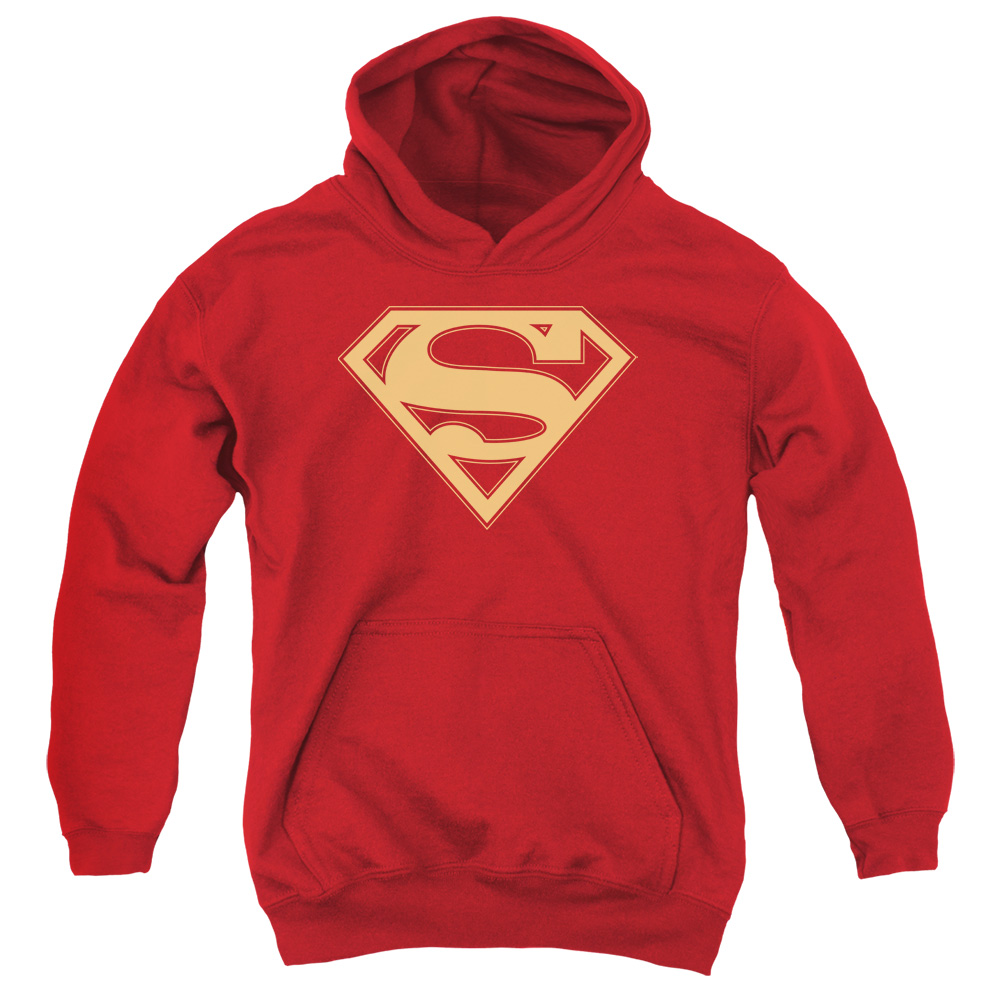 SM1478B-YFTH-2 Superman Red & Gold Shield Youth Hooded Sweatshirt, Red - Medium