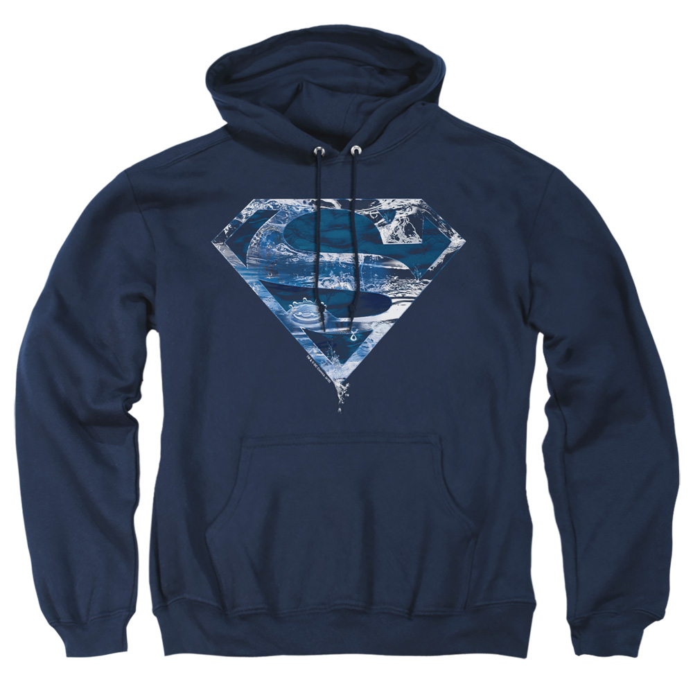 SM1986-AFTH-1 Superman Water Shield Adult Pullover Hoodie, Navy - Small