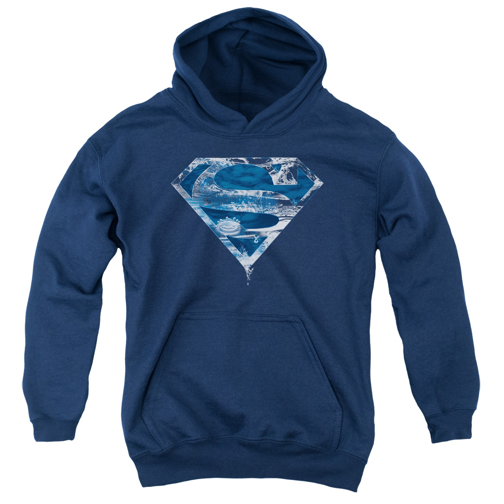 SM1986-YFTH-2 Superman Water Shield Youth Hooded Sweatshirt, Navy - Medium