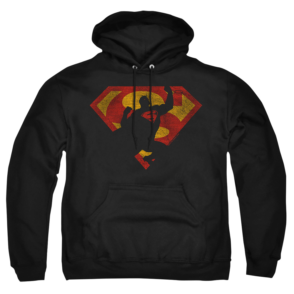 SM2233-AFTH-6 Superman S Shield Knockout Adult Pullover Hoodie, Black - 3X