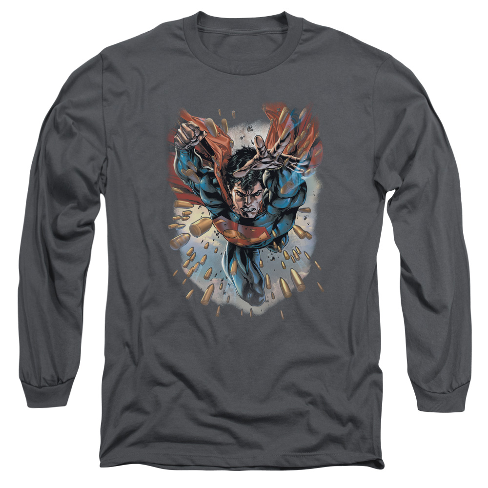 SM2288-AL-2 Superman Within My Grasp Adult Long Sleeve T-Shirt, Charcoal - Medium