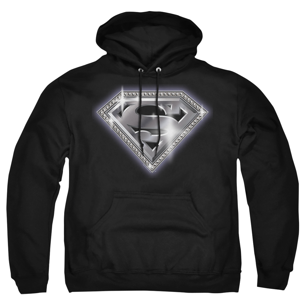 SM1699-AFTH-5 Superman Bling Shield Adult Pullover Hoodie, Black - 2X