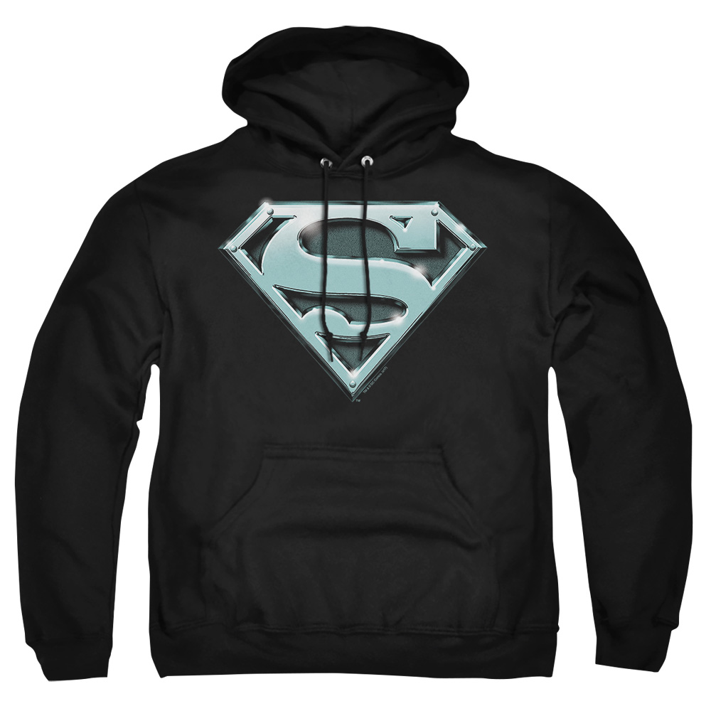 SM1702-AFTH-5 Superman Chrome Shield Adult Pullover Hoodie, Black - 2X
