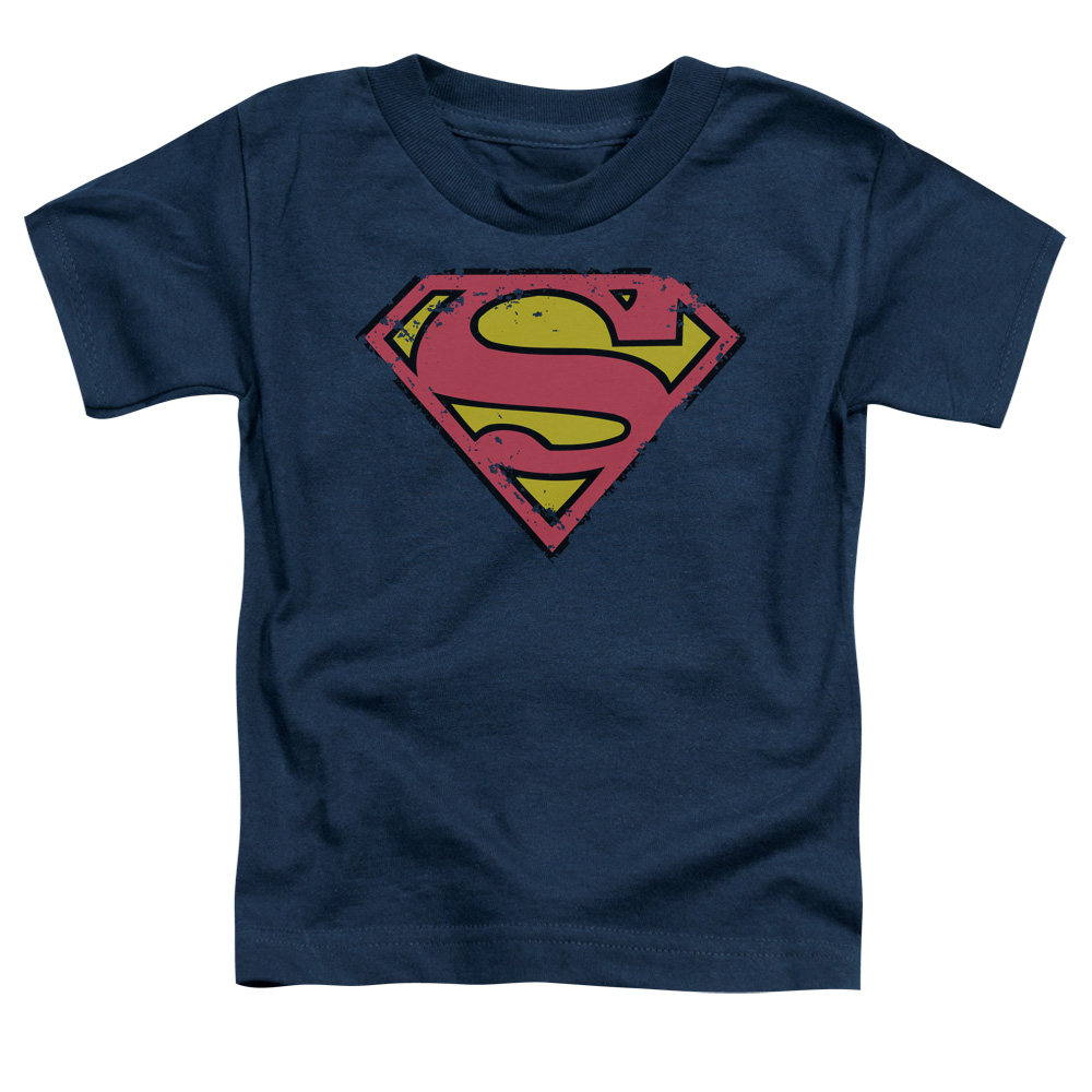 SM1130-TT-2 Superman Distressed Shield Toddler Short Sleeve T-Shirt, Navy - Medium 3T