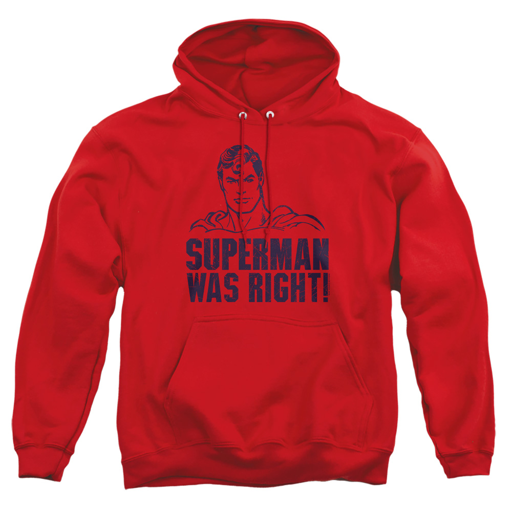 SM2241-AFTH-3 Superman Was Right Adult Pullover Hoodie, Red - Large