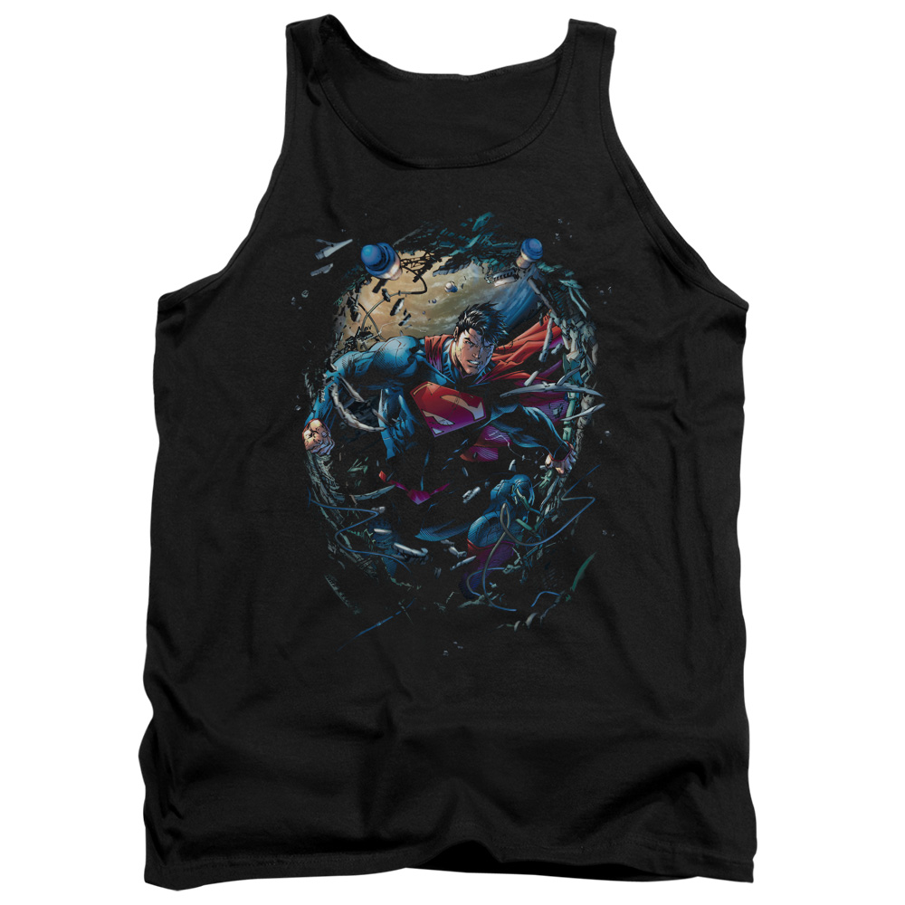 SM2286-TK-1 Superman Breaking Space Adult Tank Top, Black - Small