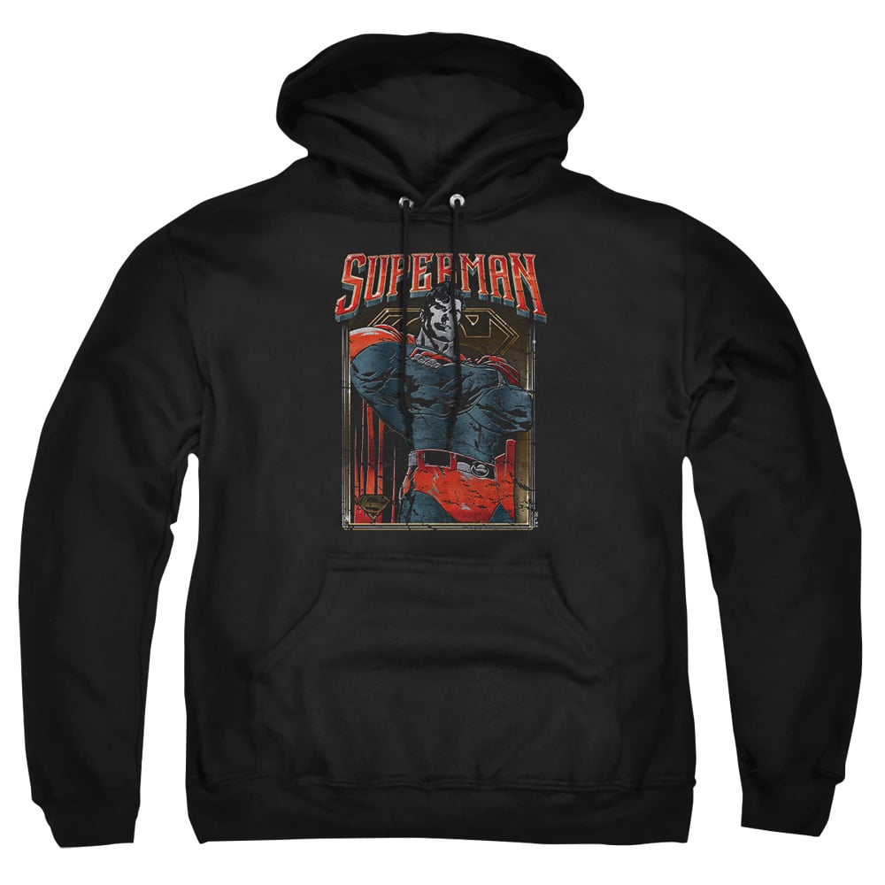 SM2218-AFTH-2 Superman Head Bang Adult Pullover Hoodie, Black - Medium