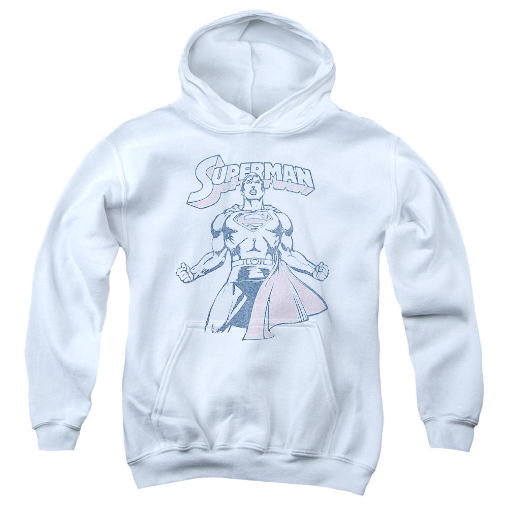 SM2219-YFTH-2 Superman Get Some Youth Hooded Sweatshirt, White - Medium
