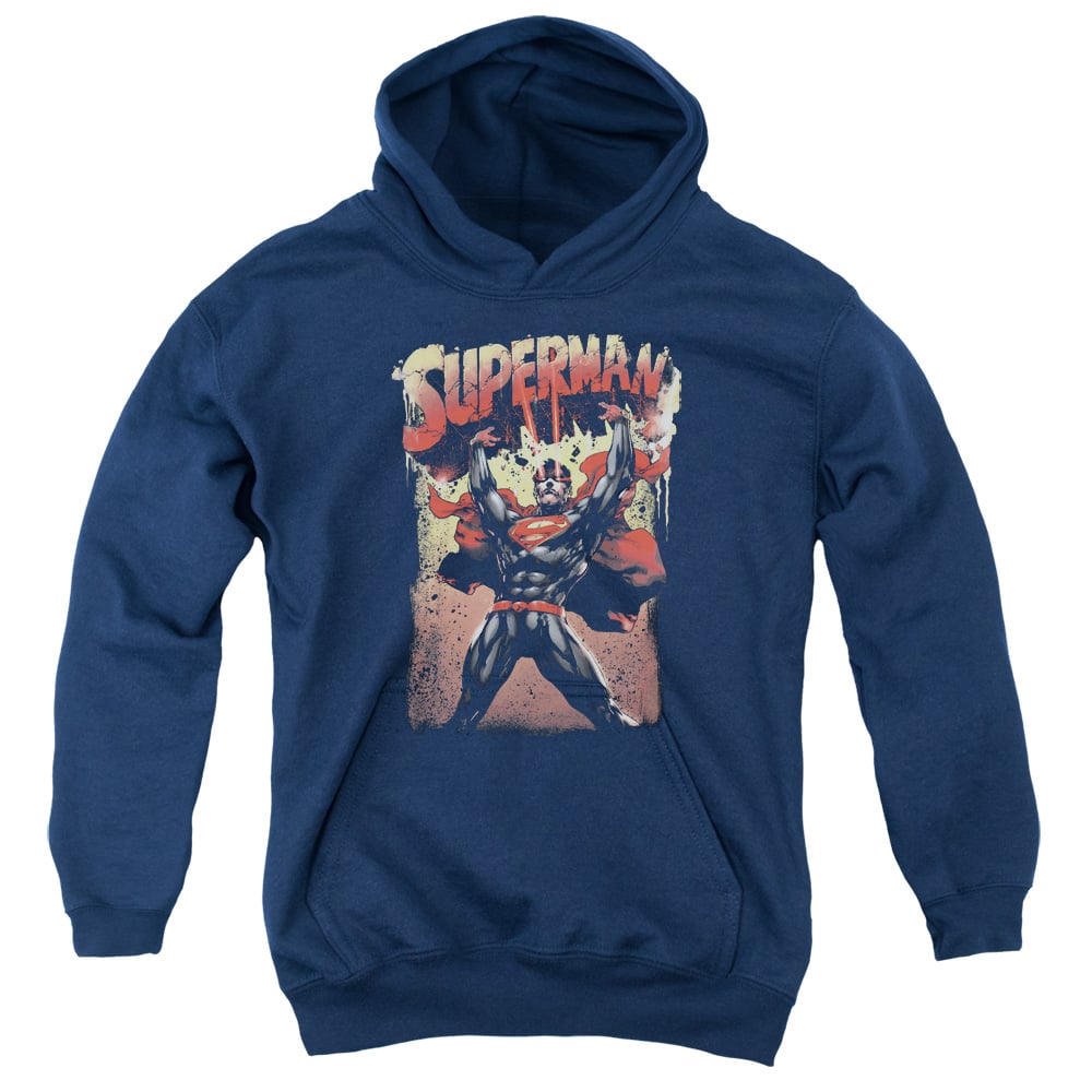 SM2284B-YFTH-2 Superman Lift Up Youth Hooded Sweatshirt, Navy - Medium