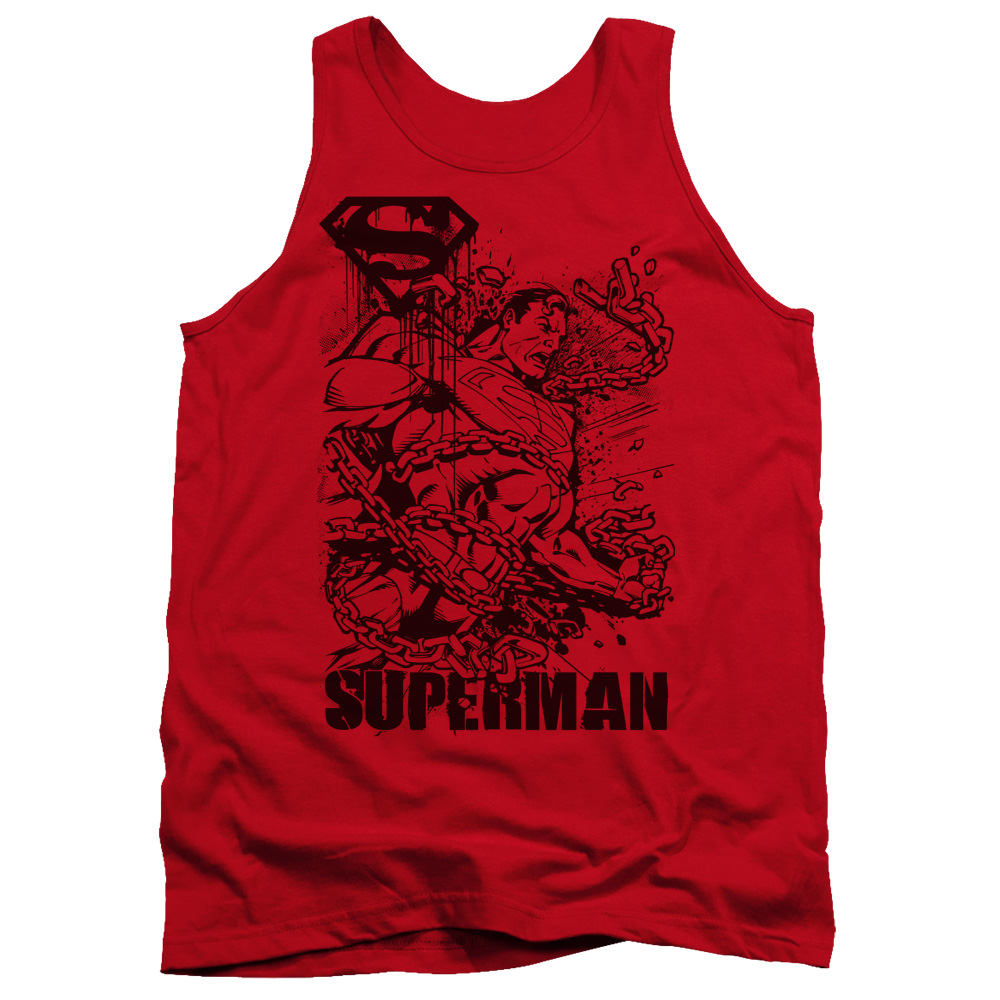 SM1715-TK-3 Superman Breaking Chains Adult Tank Top, Red - Large