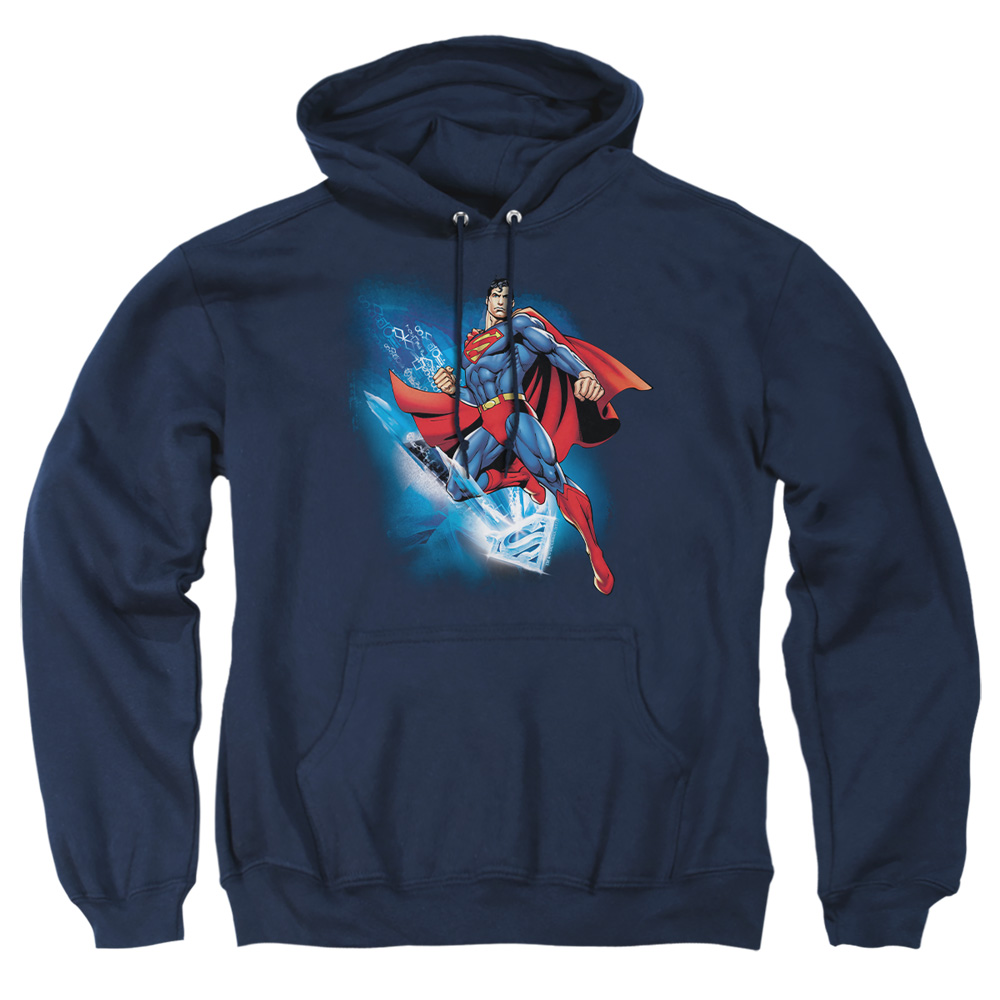 SM1720-AFTH-3 Superman Crystallize Adult Pullover Hoodie, Navy - Large
