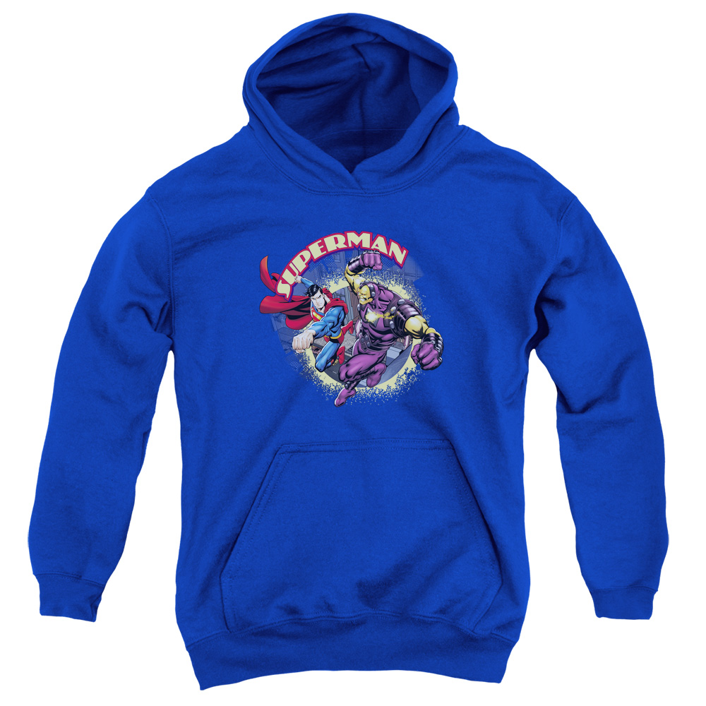 SM1412-YFTH-2 Superman Vs Mongol Youth Hooded Sweatshirt, Royal - Medium