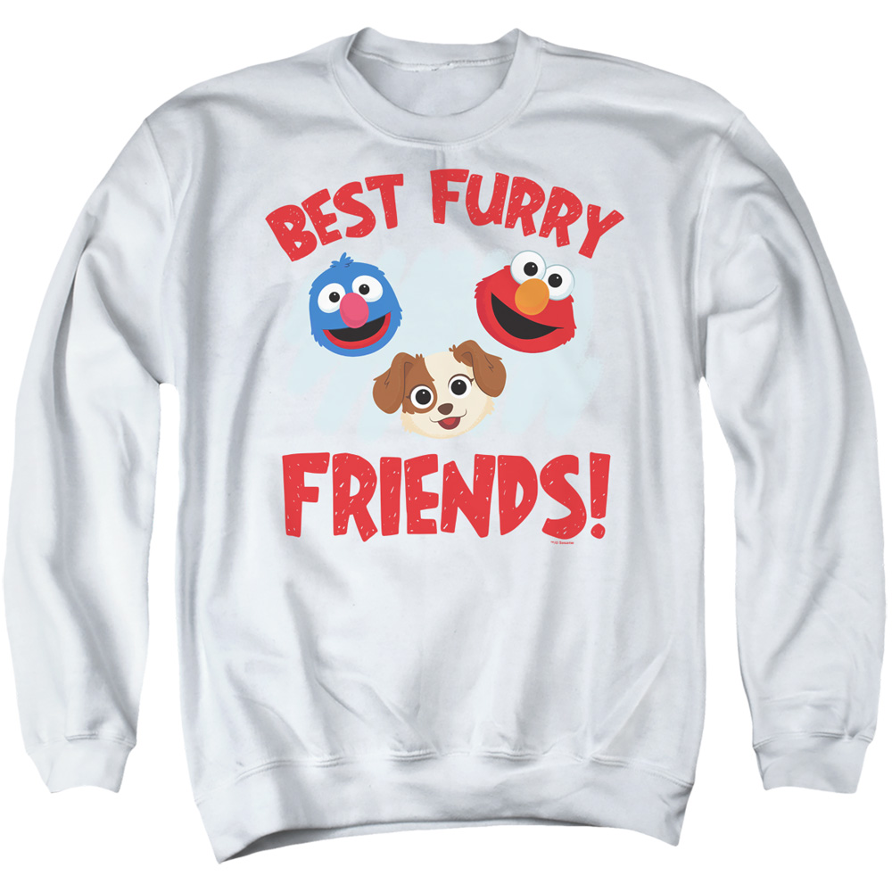SST568-AS-2 Sesame Street Furry Friends Forever Best Furry Friends Adult Crewneck Sweatshirt, White - Medium