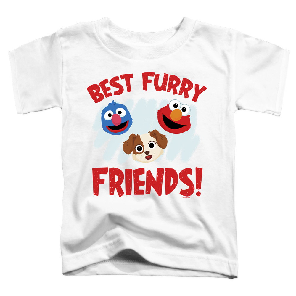 SST568-TT-1 Sesame Street Furry Friends Forever Best Furry Friends Toddler Short Sleeve T-Shirt, White - Small 2T