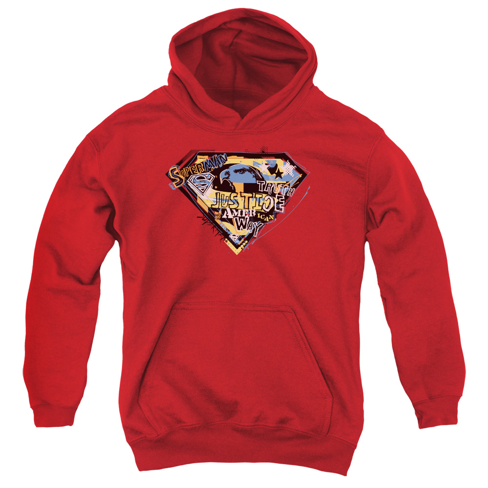 SM1631-YFTH-2 Superman American Way Youth Hooded Sweatshirt, Red - Medium