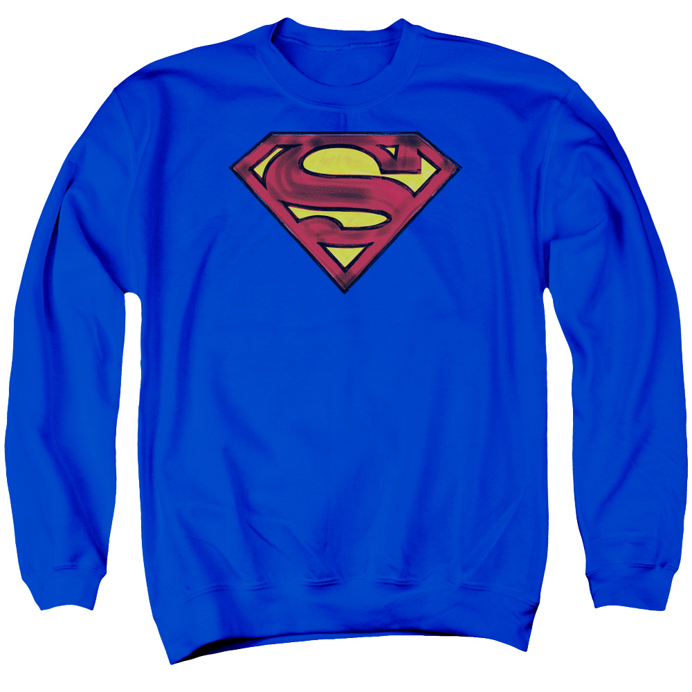 SM1632-AS-2 Superman Charcoal Shield Adult Crewneck Sweatshirt, Royal - Medium