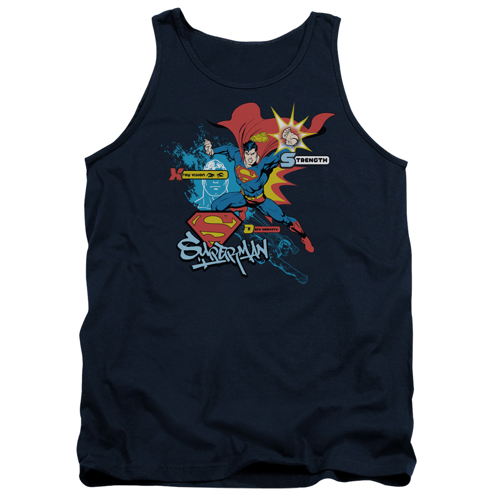 SM1636-TK-3 Superman Abilities Adult Tank Top, Navy - Large