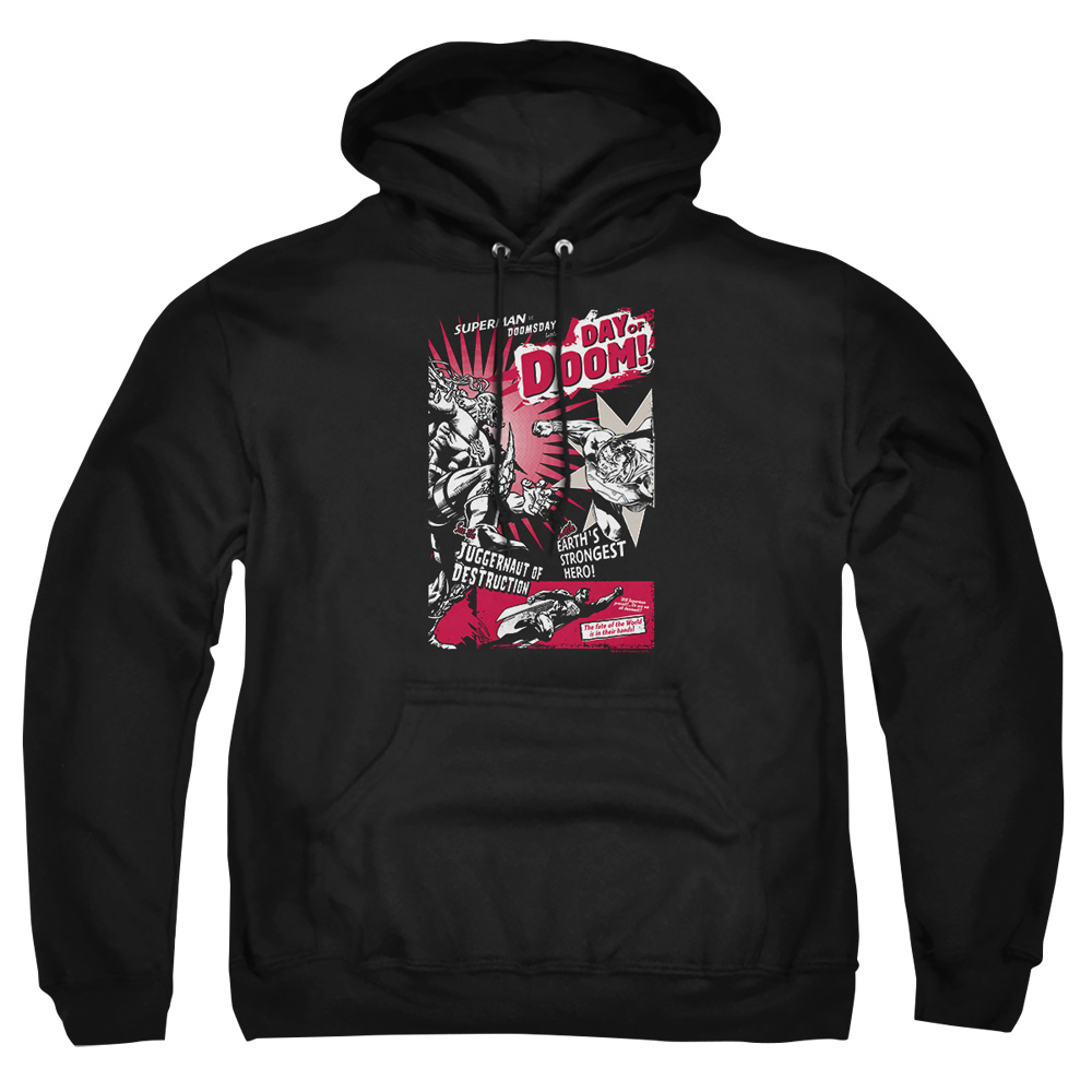 SM1642-AFTH-2 Superman Day of Doom Adult Pullover Hoodie, Black - Medium