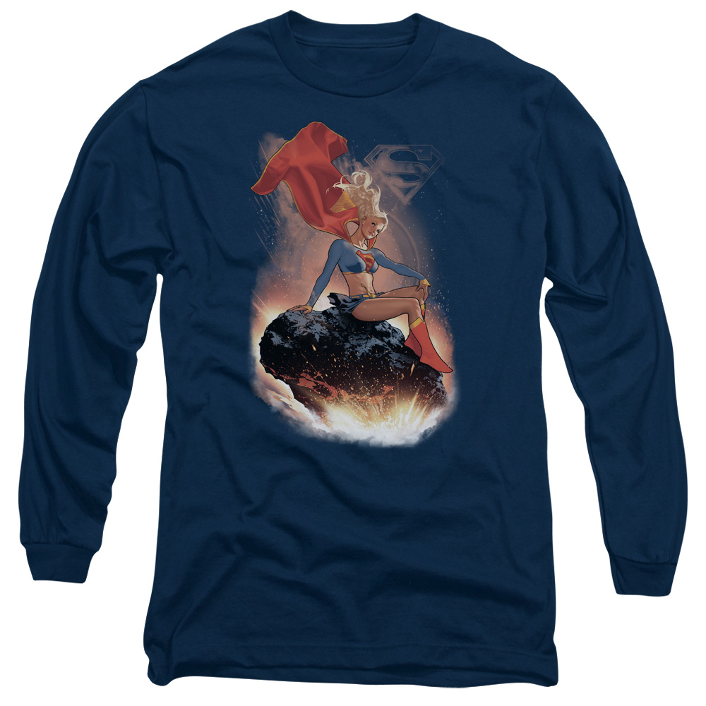 SM2387-AL-6 Superman Ride It Out Adult Long Sleeve T-Shirt, Navy - 3X
