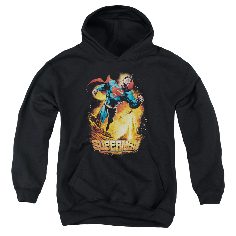 SM1982-YFTH-4 Superman Space Case Youth Hooded Sweatshirt, Black - Extra Large