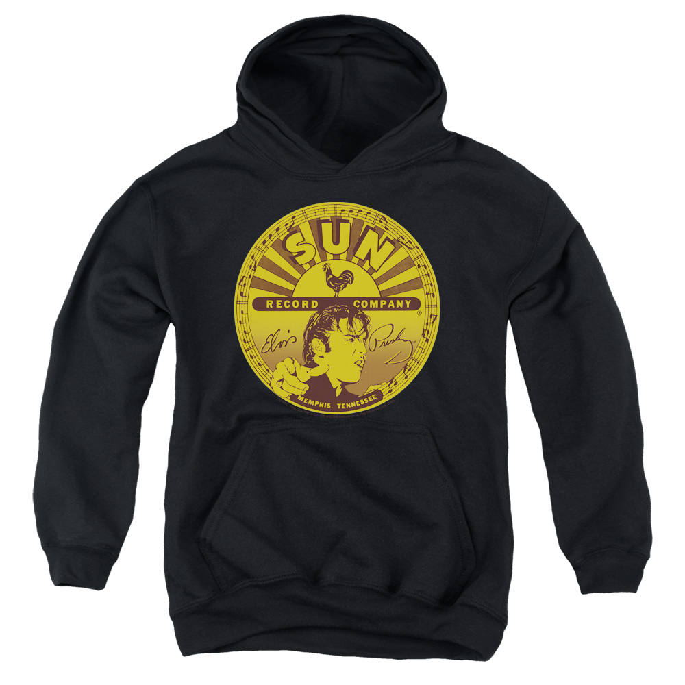 SUN100B-YFTH-2 Sun Elvis Full Sun Label Youth Hooded Sweatshirt, Black - Medium