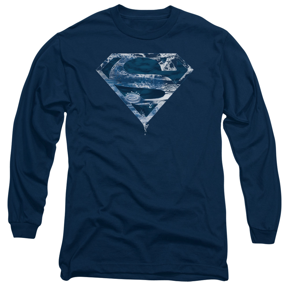SM1986-AL-2 Superman Water Shield Adult Long Sleeve T-Shirt, Navy - Medium