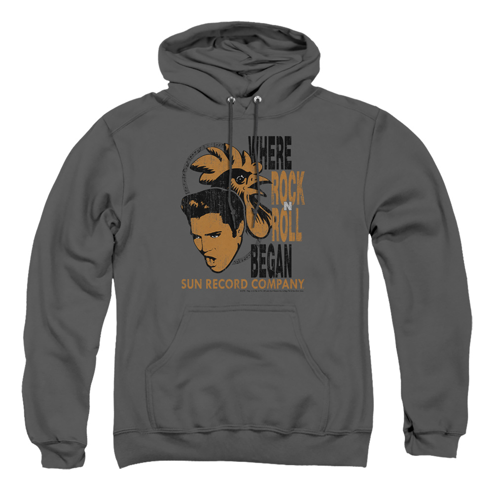 SUN117-AFTH-4 Sun Elvis & Rooster Adult Pullover Hoodie, Charcoal - Extra Large