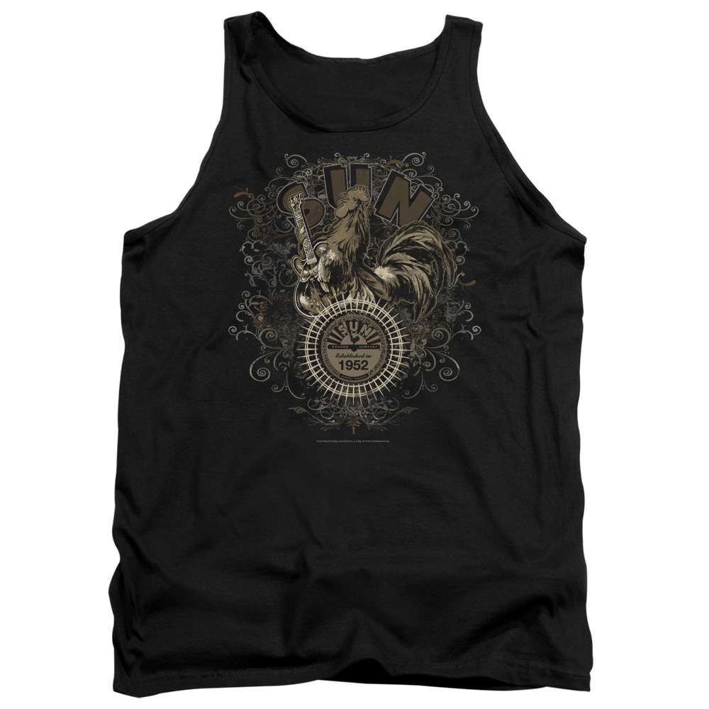 SUN123-TK-2 Sun Scroll Around Rooster Adult Tank Top, Black - Medium