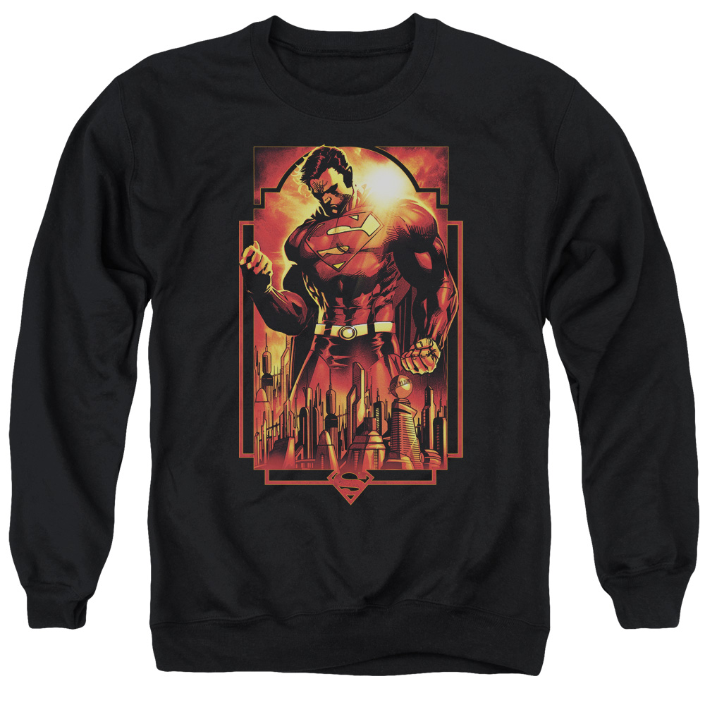 SM1991-AS-2 Superman Metropolis Deco Adult Crewneck Sweatshirt, Black - Medium