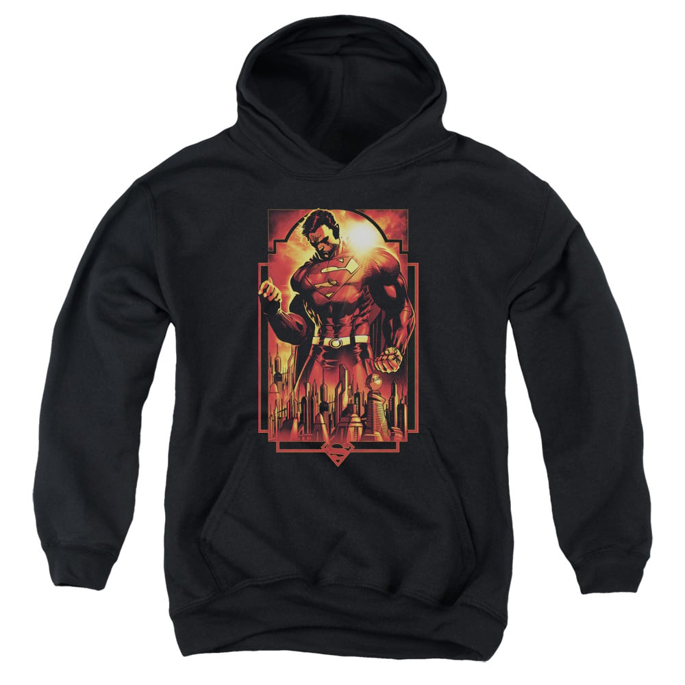 SM1991-YFTH-2 Superman Metropolis Deco Youth Hooded Sweatshirt, Black - Medium