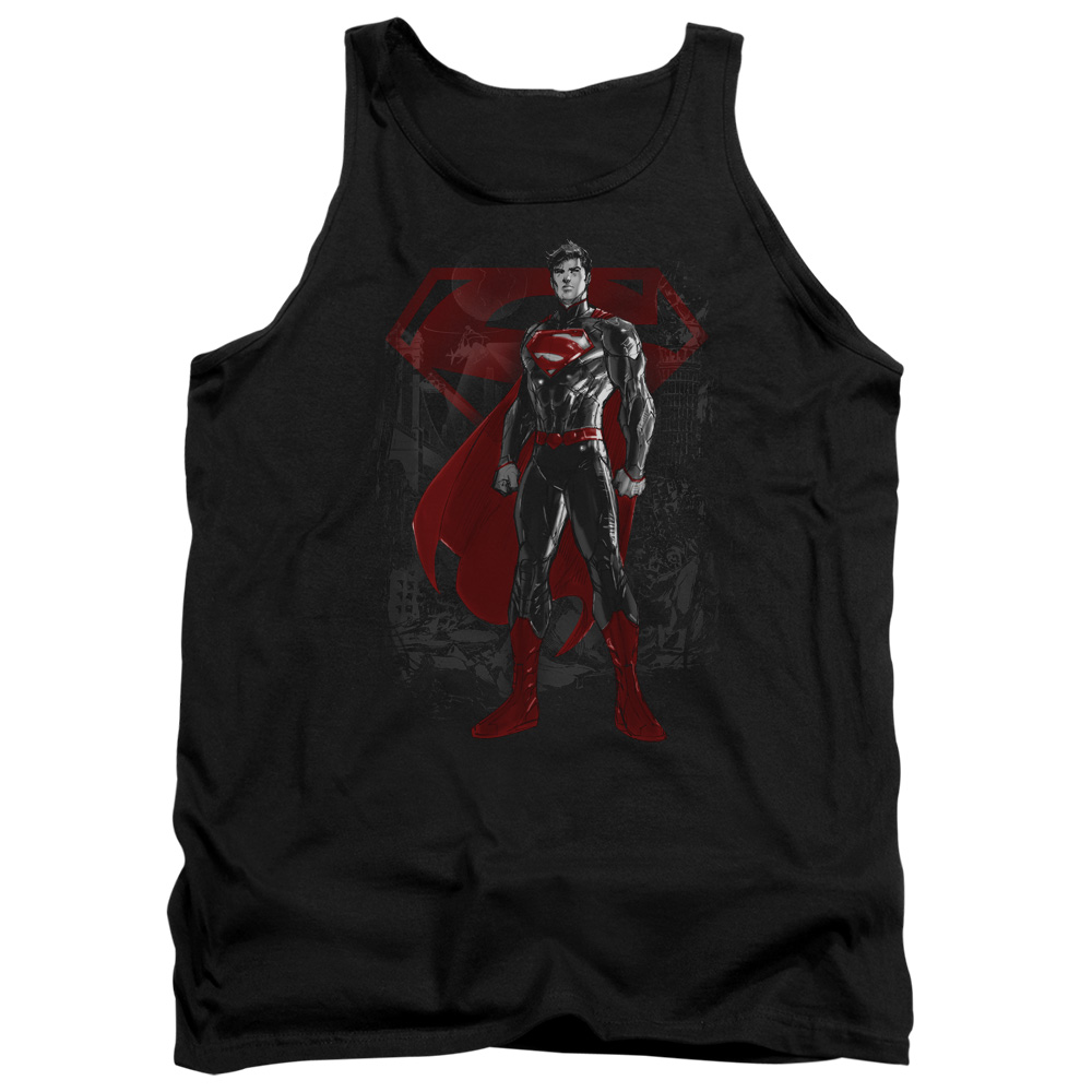 SM1992-TK-4 Superman Aftermath Adult Tank Top, Black - Extra Large