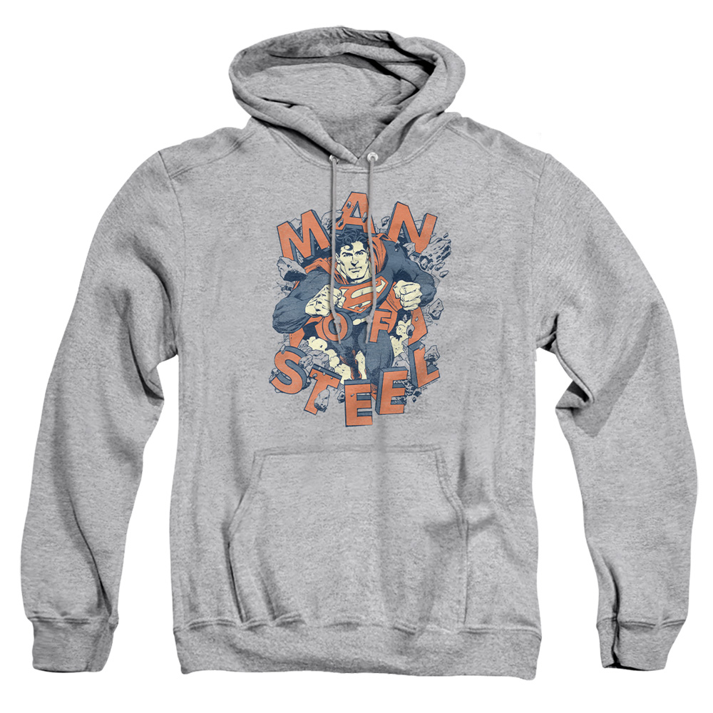 SM1926-AFTH-4 Superman Coming Through Adult Pullover Hoodie, Athletic Heather - Extra Large
