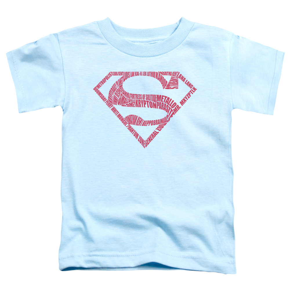 SM1928-TT-2 Superman Word Shield Toddler Short Sleeve T-Shirt, Light Blue - Medium 3T