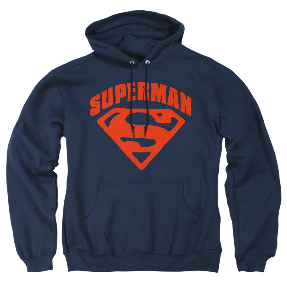 SM1936-AFTH-2 Superman Super Shield Adult Pullover Hoodie, Navy - Medium