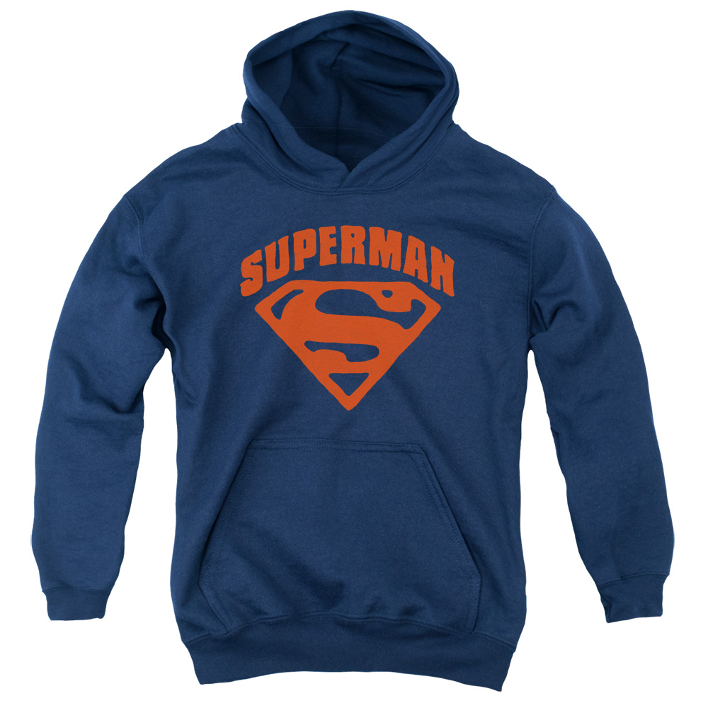 SM1936-YFTH-4 Superman Super Shield Youth Hooded Sweatshirt, Navy - Extra Large