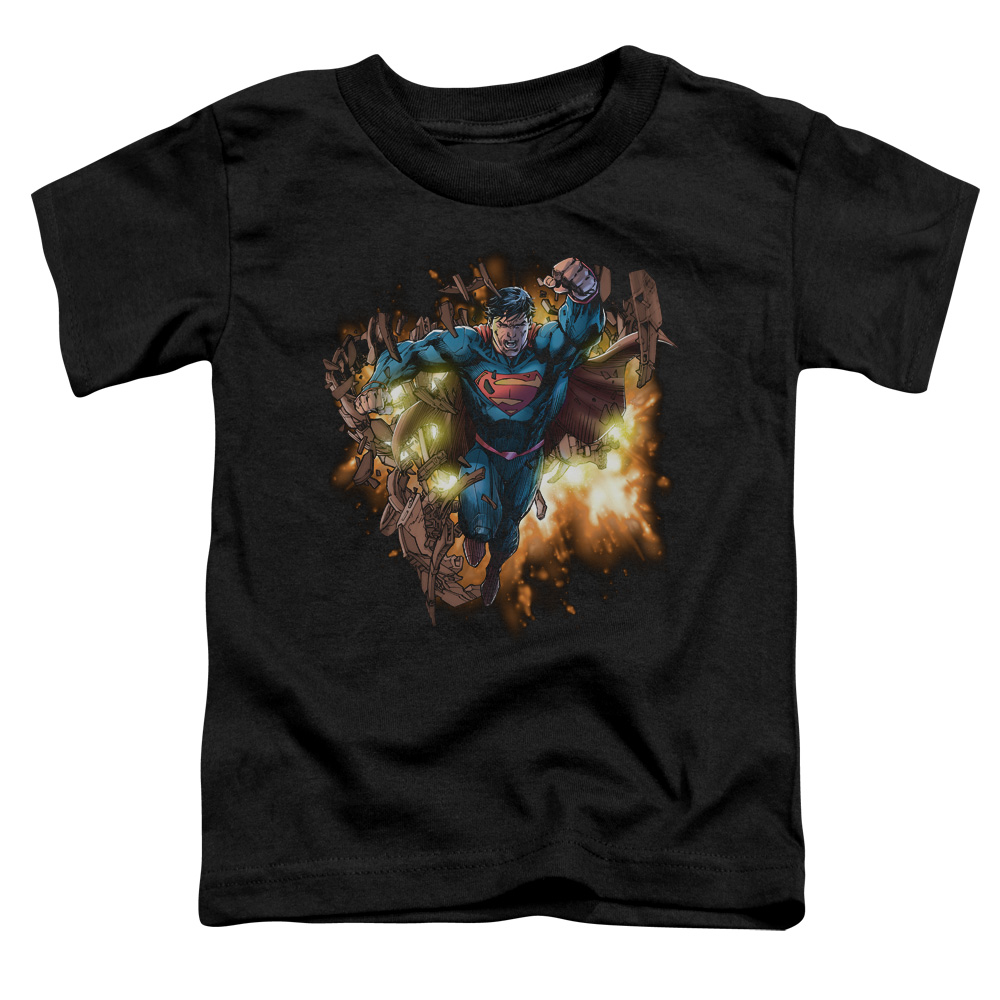 SM2316-TT-2 Superman Blasting Through Toddler Short Sleeve T-Shirt, Black - Medium 3T