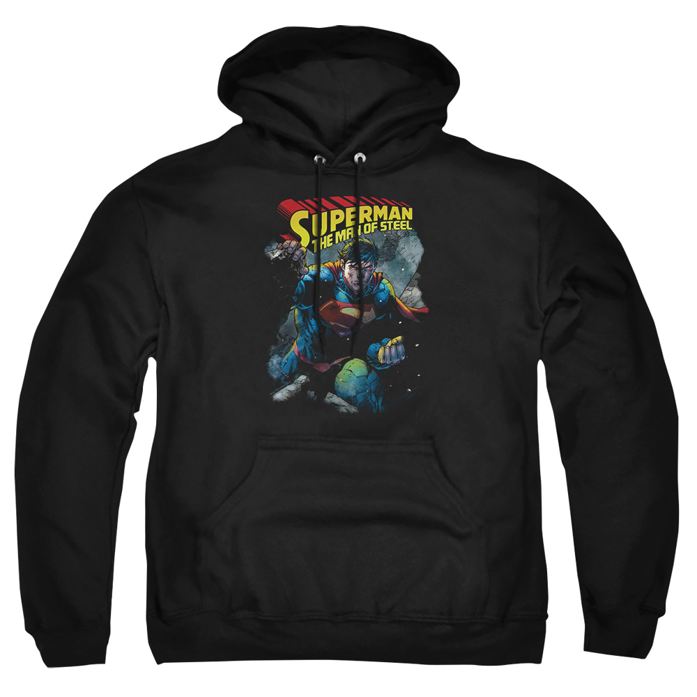 SM2320-AFTH-8 Superman Through The Rubble Adult Pullover Hoodie, Black - 5X