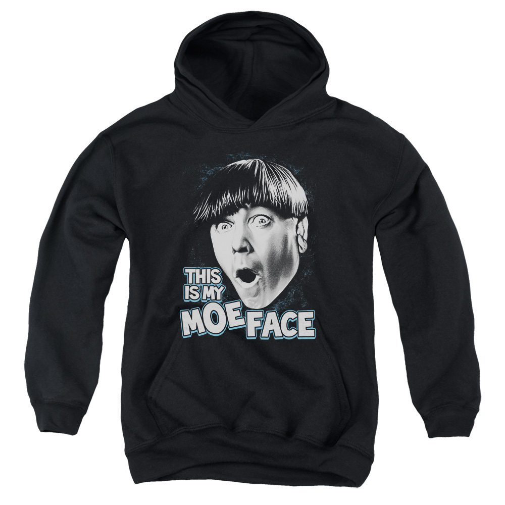 TTS150-YFTH-2 Three Stooges Moe Face Youth Hooded Sweatshirt, Black - Medium
