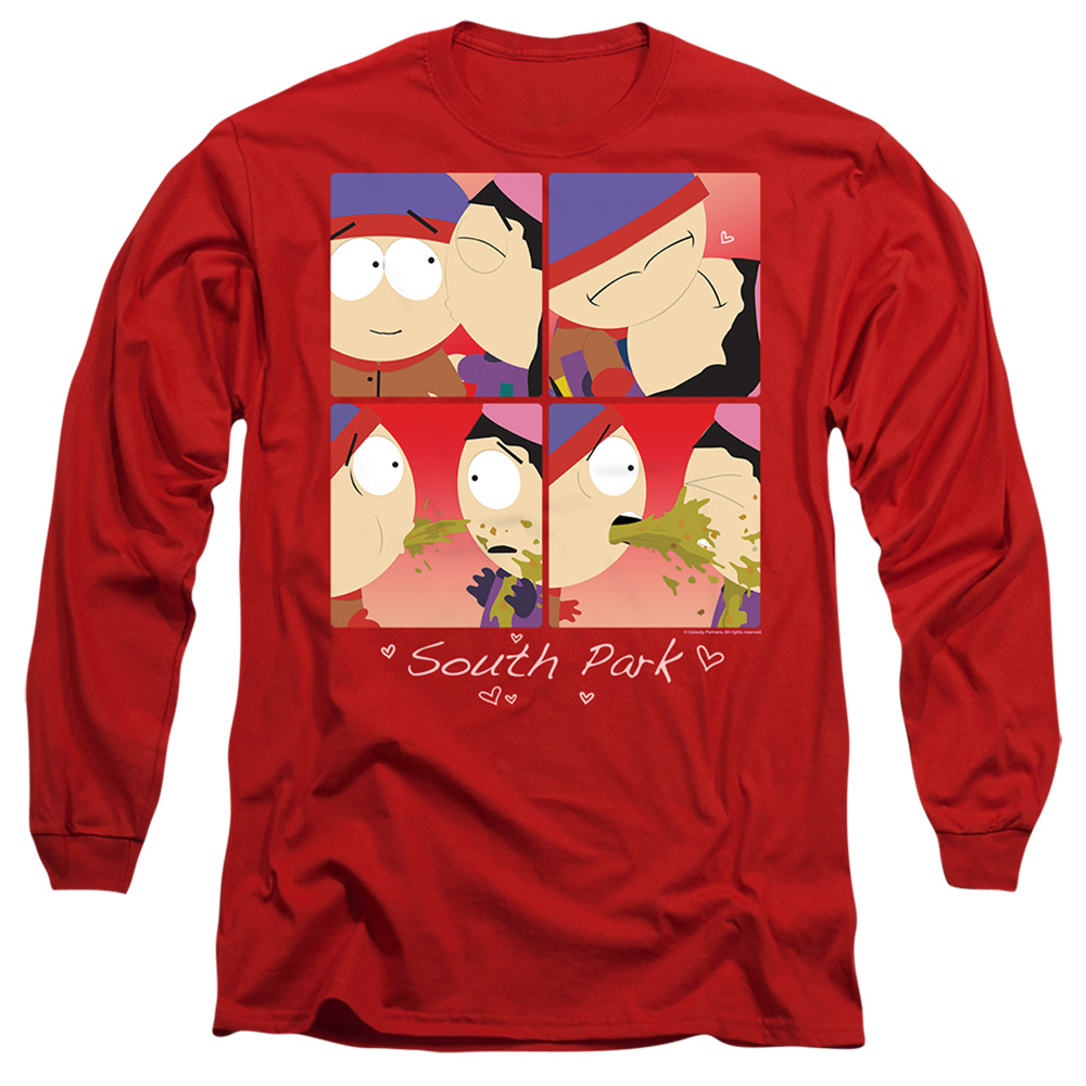 STHPK214-AL-3 South Park Valentines Day Kyle & Wendy Squares Adult Long Sleeve T-Shirt, Red - Large