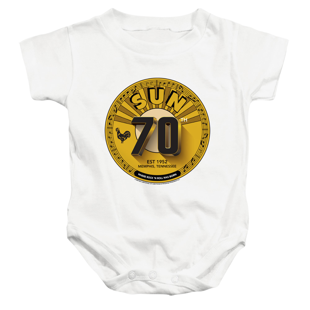 SUN170-SS-4 Sun Records Sun Records 70Th Logo Infant Snapsuit, White - Extra Large - 24 Month