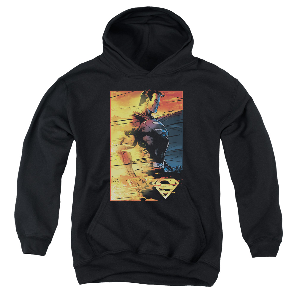 SM1993-YFTH-2 Superman Fireproof Youth Hooded Sweatshirt, Black - Medium