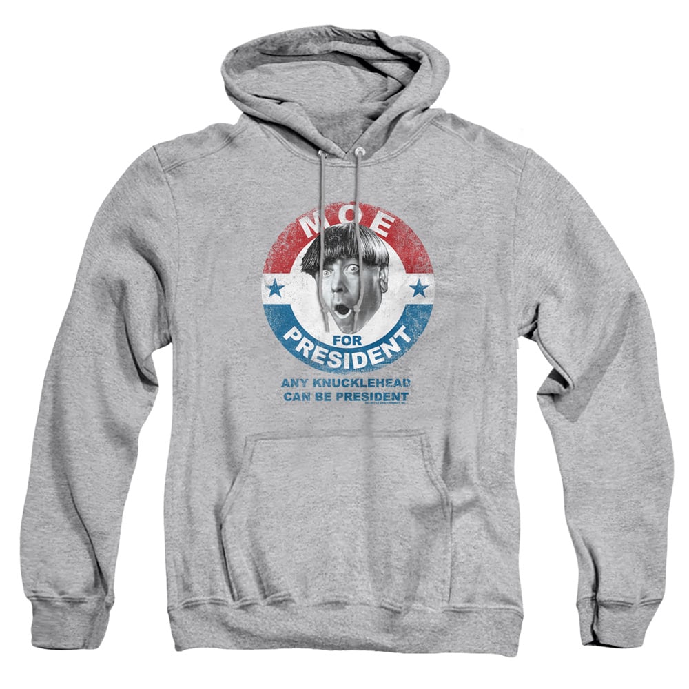 TTS140-AFTH-2 Three Stooges Moe for President Adult Pullover Hoodie, Athletic Heather - Medium