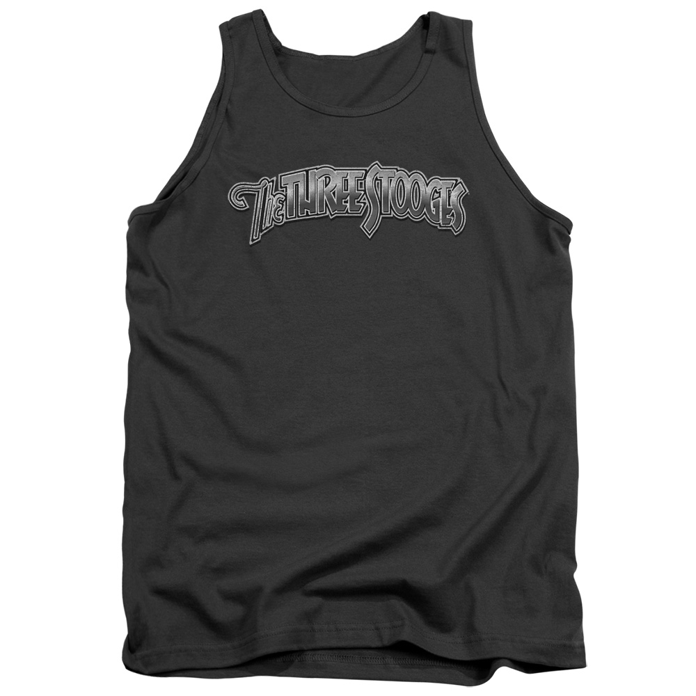 TTS143-TK-2 Three Stooges Metallic Logo Adult Tank Top, Charcoal - Medium