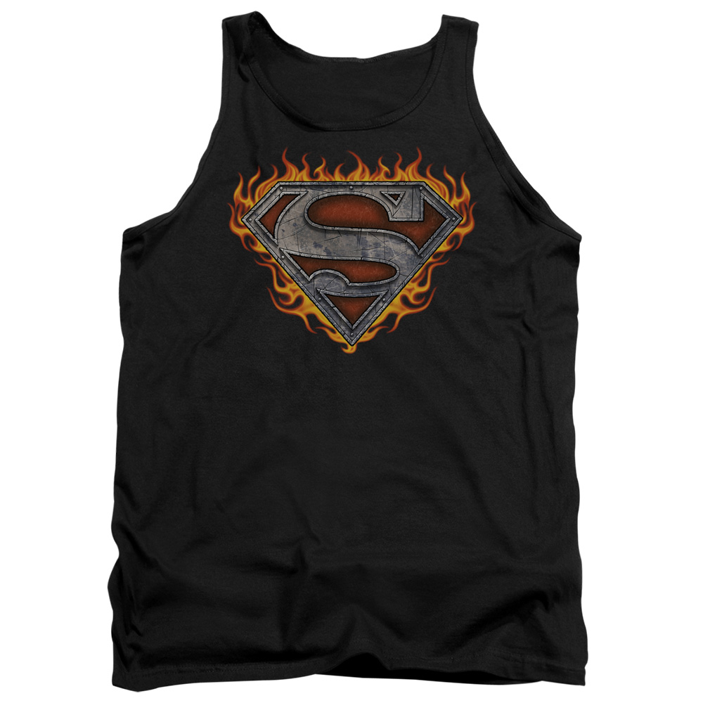 SM2011B-TK-3 Superman Iron Fire Shield Adult Tank Top, Black - Large