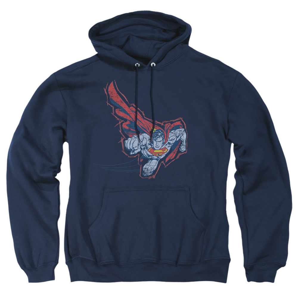 SM2018C-AFTH-1 Superman Scribble & Soar Adult Pullover Hoodie, Navy - Small