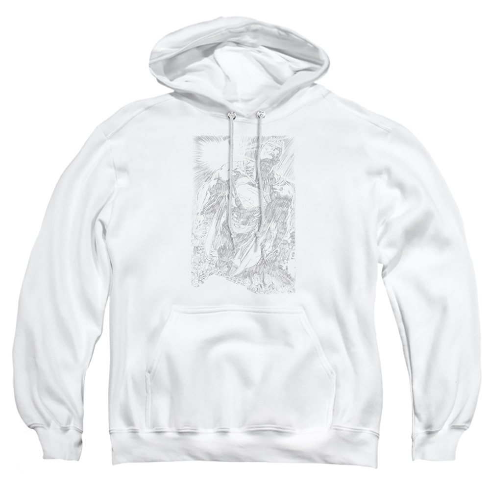 SM2037-AFTH-1 Superman Exploding Space Sketch Adult Pullover Hoodie, White - Small